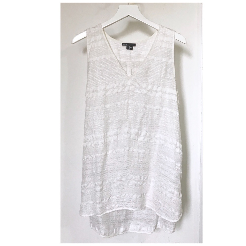 Vince Textured Sleeveless V-Neck Linen Blend Tunic‎